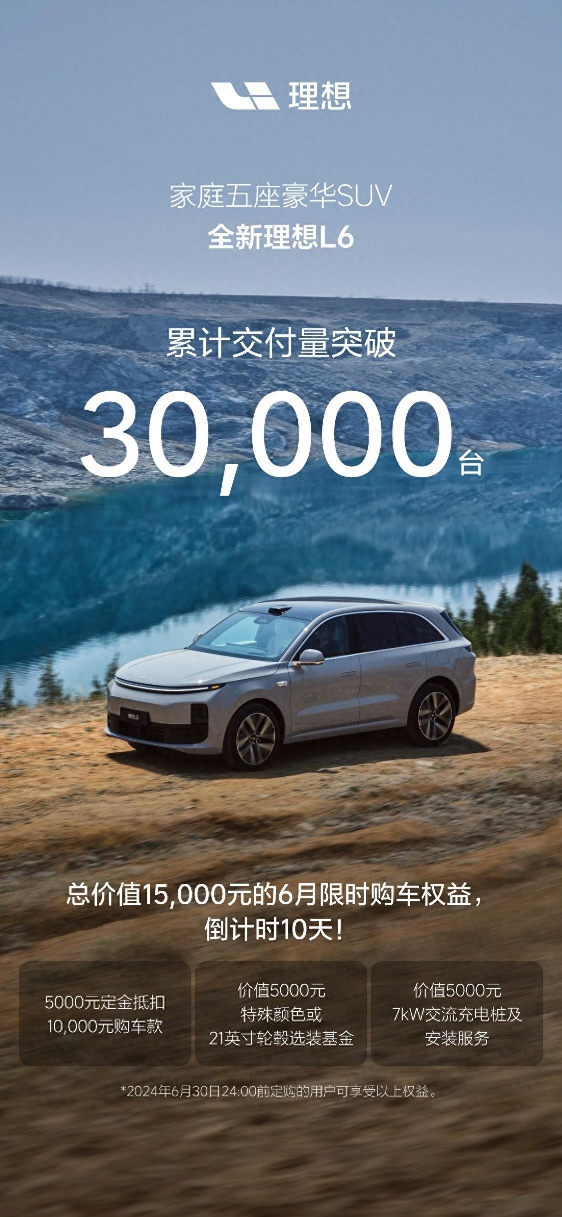 理想L6上市64天，累计交付新车超30000辆