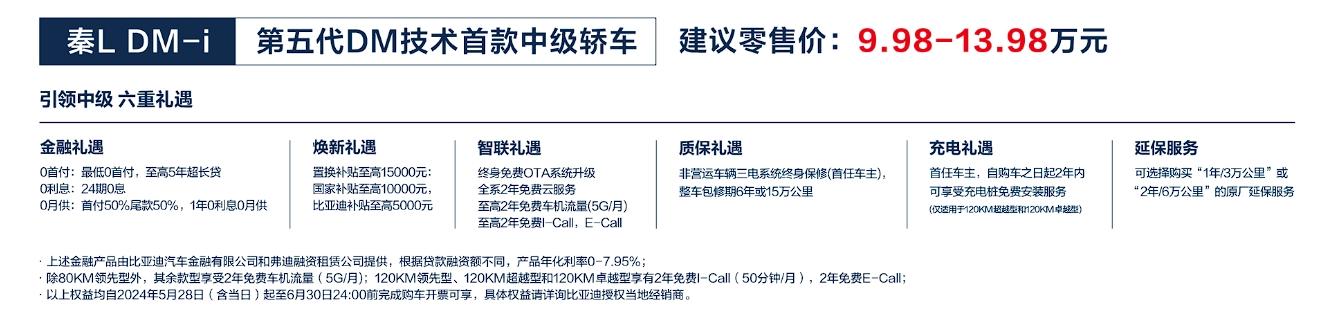 比亚迪秦L DM-i上市 推出5款车型/售价9.98万起