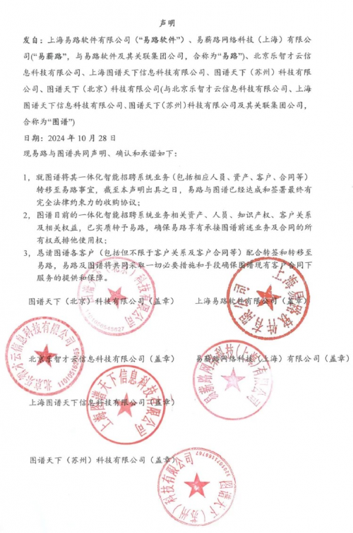 关于易路收购图谱一体化智能招聘系统业务的联合声明